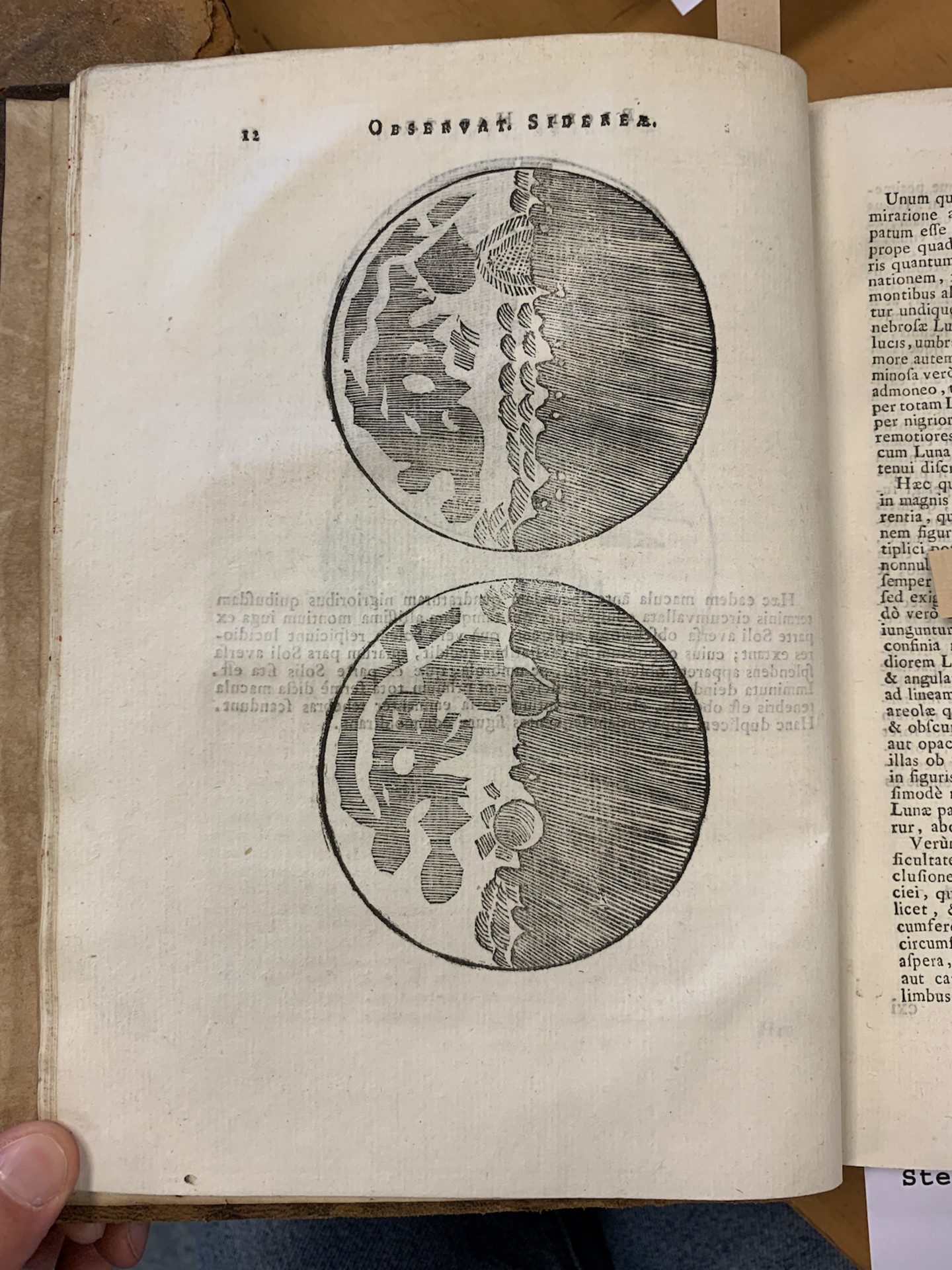 <b>Darstellungen der Mondoberfläche, aus: Galileo Galilei, Sidereus nuncius, in: Opere Bd. 2, 1718</b></br>Gymnasialbibliothek, N1/95-2 | Bildnachweis: Universitäts- und Stadtbibliothek Köln